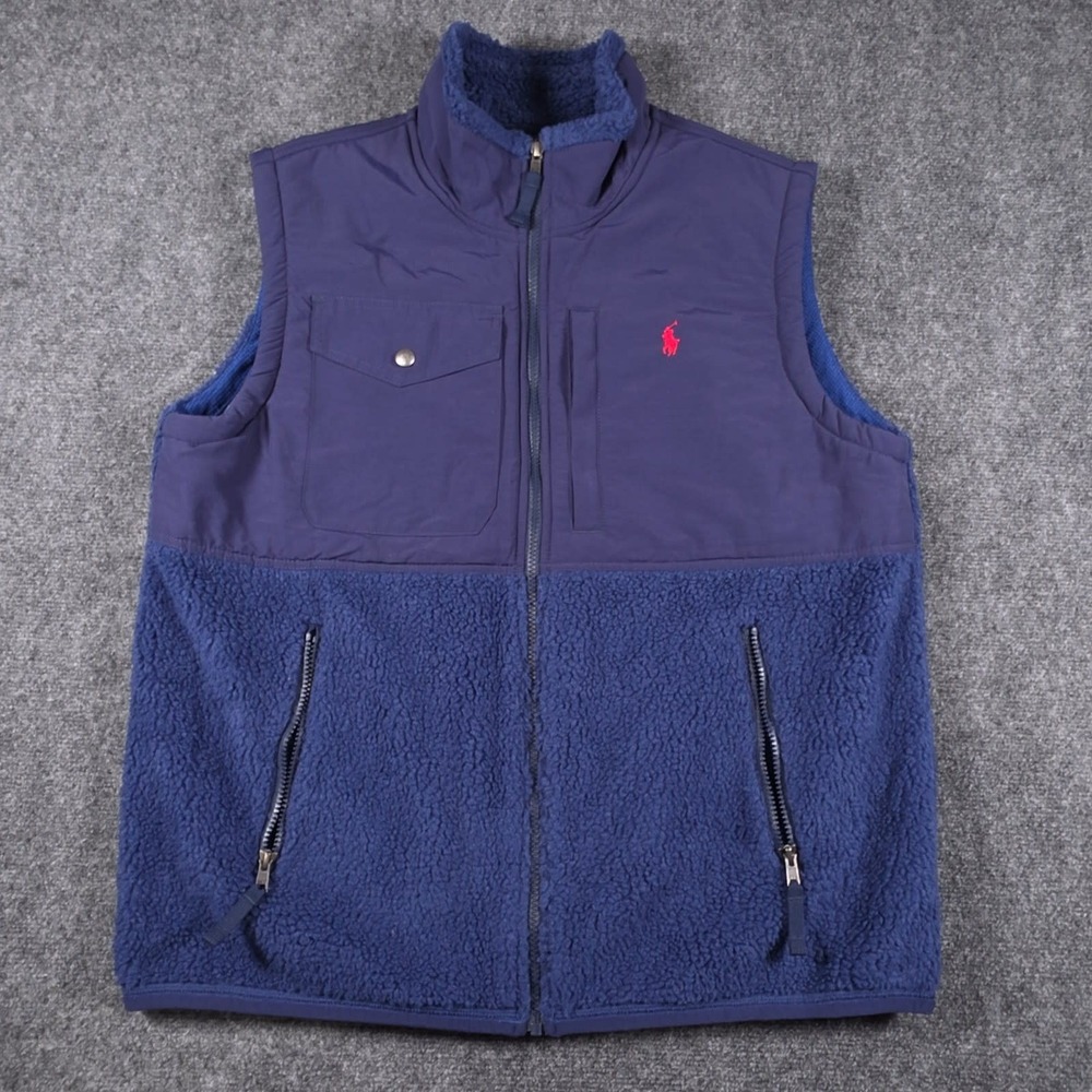 Polo Ralph Lauren Wind Blocking Hybrid Vest Mens L Performance Sherpa Preppy